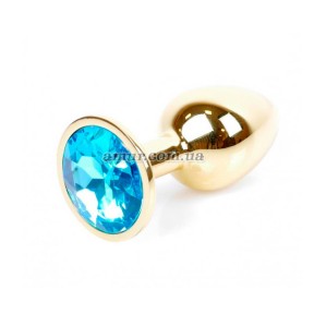 Анальная пробка «Jewellery Gold» с голубым кристалом