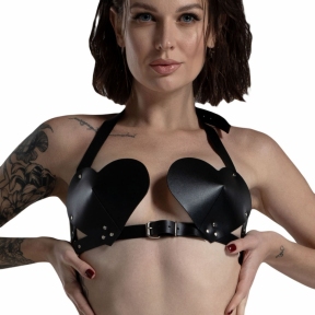 Ліф Серце з натуральної шкіри Feral Feelings - Hearts Bra, чорний 0