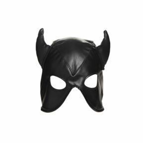 Маска з рогами Master Series: Dungeon Demon Bondage Mask with Horns, чорна 1