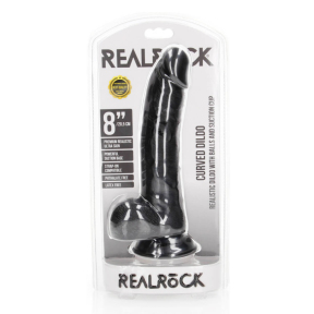 Реалистичный фаллоимитатор RealRock Curved Dildo с мошонкой и присоской, 20,5 см, черный 4