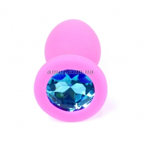 Анальная пробка «Jawellery Small» светло-розовая с синим камнем 1