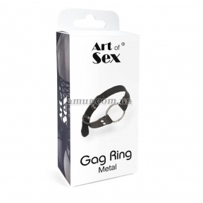 Кляп металевий перстень з натуральної шкіри Art of Sex - Gag Ring, чорний 1