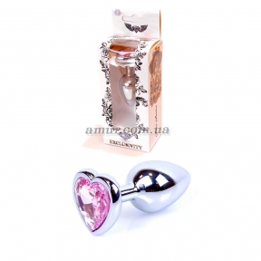 Анальная пробка «Jewellery Silver Heart» с розовым кристалом в виде сердца 8