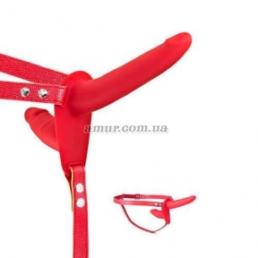 Двойной страпон Fetish Tentation Strap-On with Double Dildo Red 0