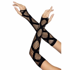 Длинные митенки Leg Avenue Faux wrap net arm warmers One size, черные, крупная сетка 2