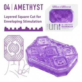 Унісекс-стимулятор Tenga Uni Amethyst, фіолетовий, візерунок у вигляді рельєфних квадратів, лубрикант в комплекті 0