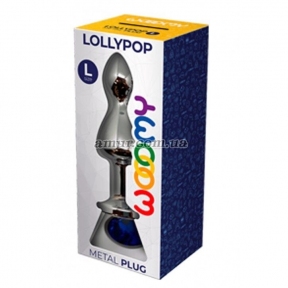 Анальна пробка Wooomy Lollypop Double Ball Metal Plug L, із синім каменем 1