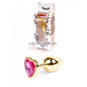 Анальная пробка «Jewellery Gold Heart» с розовым кристалом в виде сердца 7