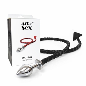 Металева анальна пробка S із диявольським хвостом Art of Sex - Succubus, екошкіра, чорний 1