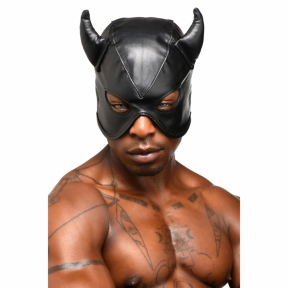 Маска з рогами Master Series: Dungeon Demon Bondage Mask with Horns, чорна 0