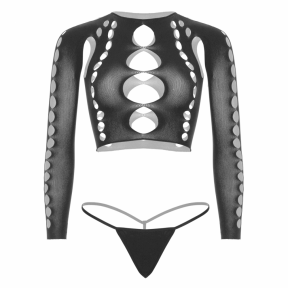 Комплект безшовної білизни Leg Avenue Long sleeve crop top & string Black, One Size, топ, стрінги 2