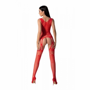 Бодистокинг с плетением на груди Passion BS099 One Size, красный, открытый доступ, имитация подвязок 1
