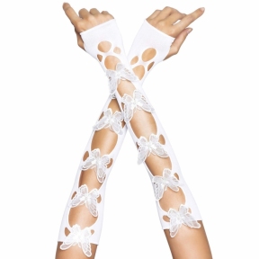 Митенки Leg Avenue Butterfly applique arm warmers, белые, бабочки 0