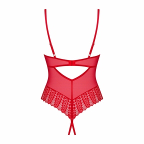 Боді з доступом Obsessive Ingridia crotchless teddy, червоні, відкриті груди 2
