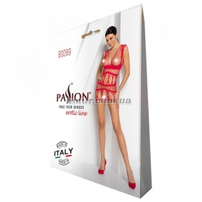 Бодістокінг-сукня Passion BS089 червоне, міні, плетіння у вигляді павутини 3