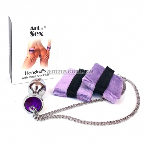 Наручники с металлической анальной пробкой Art of Sex, М, фиолетовые 4