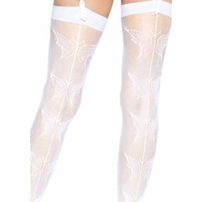 Панчохи-сітка зі швом ззаду Leg Avenue Butterfly back seam thigh highs One size, білі 3