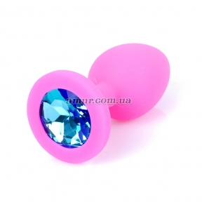 Анальная пробка «Jawellery Small» светло-розовая с синим камнем 0