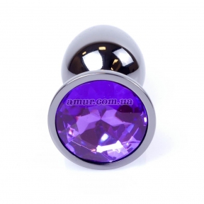 Анальная пробка «Jewellery Dark Silver» с фиолетовым кристалом 0