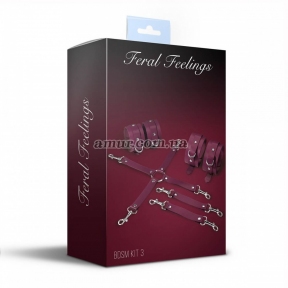 Набор для БДСМ 3 в 1 Feral Feelings BDSM Kit 3 Burgundy, burgundy, наручники, поножи, крестовина 0