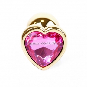 Анальная пробка «Jewellery Gold Heart» с розовым кристалом в виде сердца 0