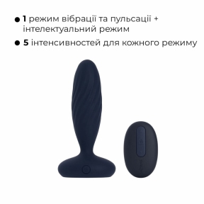 Анальная смарт-вибропробка с пульсацией Svakom Jordan Navy Blue, пульт ДУ 3