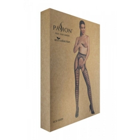 Эротические колготки-бодистокинг Passion ECO S008, черный, с имитацией чулок и пояса 3
