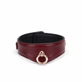 Шкіряний нашийник з повідцем Liebe Seele Wine Red Curved Collar, замок-серце 2