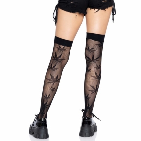 Чулки с рисунком Leg Avenue 420 Net thigh highs, черные 0