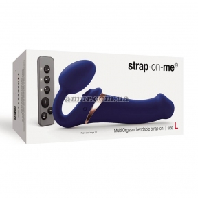 Безремневой вибрострапон с вакуумной стимуляцией Strap-On-Me Multi Orgasm Blue L, регулируемый 7