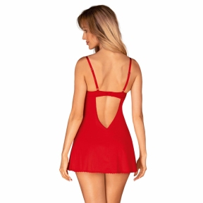 Пеньюар Obsessive Ingridia chemise & thong, червоний, сорочка, стрінги 0