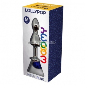 Анальная пробка Wooomy Lollypop Double Ball Metal Plug M, с синим камнем 1