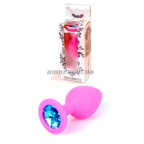Анальная пробка «Jawellery Medium» розовая, с голубым камнем 8