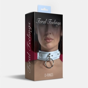 Нашийник для фіксації з натуральної шкіри Feral Feelings - D-Rings, білий 0