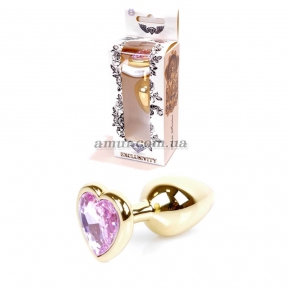 Анальная пробка «Jewellery Gold Heart» с светло-розовым кристалом в виде сердца 6