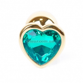 Анальная пробка «Jewellery Gold Heart» с зеленым кристалом в виде сердца 0