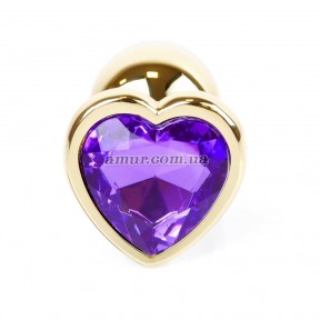 Анальная пробка «Jewellery Gold Heart» с фиолетовым кристалом в виде сердца 0