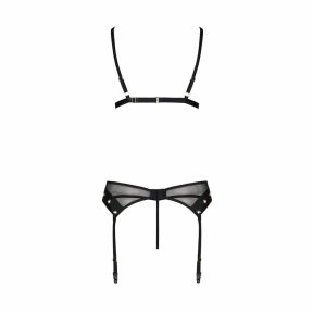 Комплект білизни Passion Nessy Set, чорна, бюстгальтер, пояс для панчіх, стрінги 3
