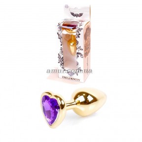 Анальная пробка «Jewellery Gold Heart» с фиолетовым кристалом в виде сердца 5