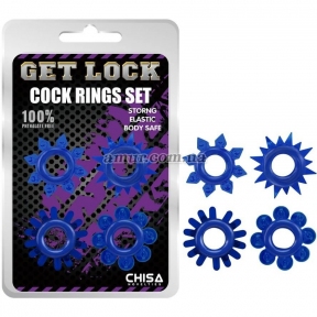 Набір із 4 ерекційних кілець «Cock Rings Set», синій 4