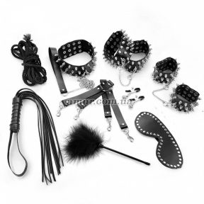 Набір Art of Sex - Spikes BDSM Set Leather, 10 предметів, натуральна шкіра, чорний 1