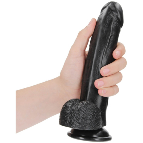 Реалистичный фаллоимитатор RealRock Curved Dildo с мошонкой и присоской, 20,5 см, черный 1
