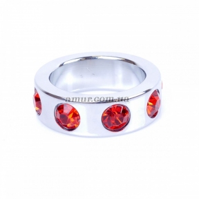 Металлическое эрекционное кольцо «Red Diamonds», с красными стразами 3