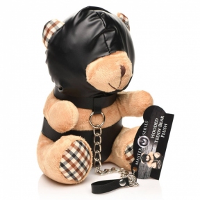 Плюшевый медвежонок Hooded Teddy Bear БДСМ в кожаном капюшоне с поводком, 23x16x12 см 0