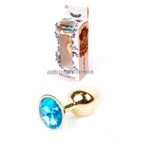 Анальная пробка «Jewellery Gold» с голубым кристалом 9