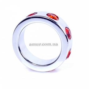 Металлическое эрекционное кольцо «Red Diamonds», с красными стразами 0