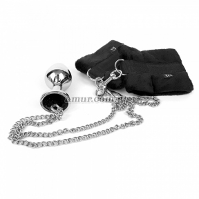 Наручники с металлической анальной пробкой Art of Sex Handcuffs with Metal Anal Plug size M Black 1