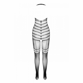 Бодістокінг з плетінням на животику Passion BS100 One Size, чорний, декоративний шов, з доступом 0