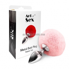 Металлическая анальная пробка М Art of Sex - Metal Butt plug Rabbit Tail, нежно-розовый 2
