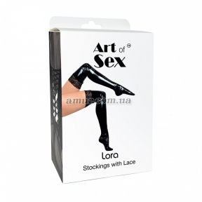 Сексуальные виниловые чулки Art of Sex - Lora с кружевом, черные 1